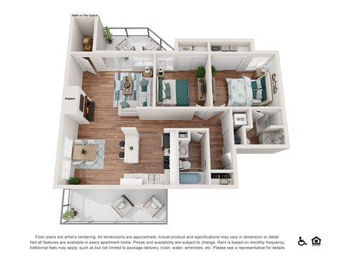 Floor plan for 2 beds, 2 baths, 1050 sqft